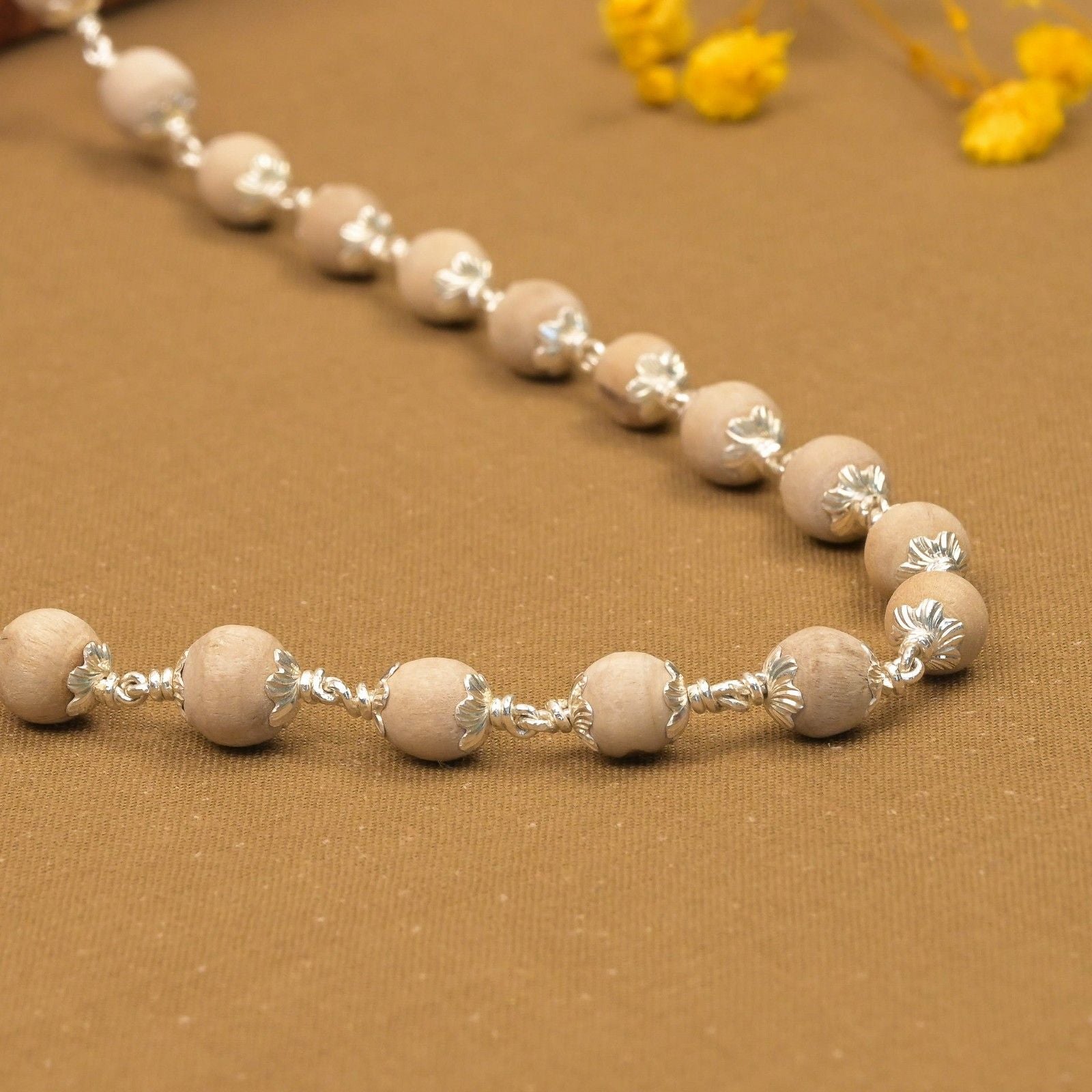 7-8 mm Tulsi Beads Silver Mala