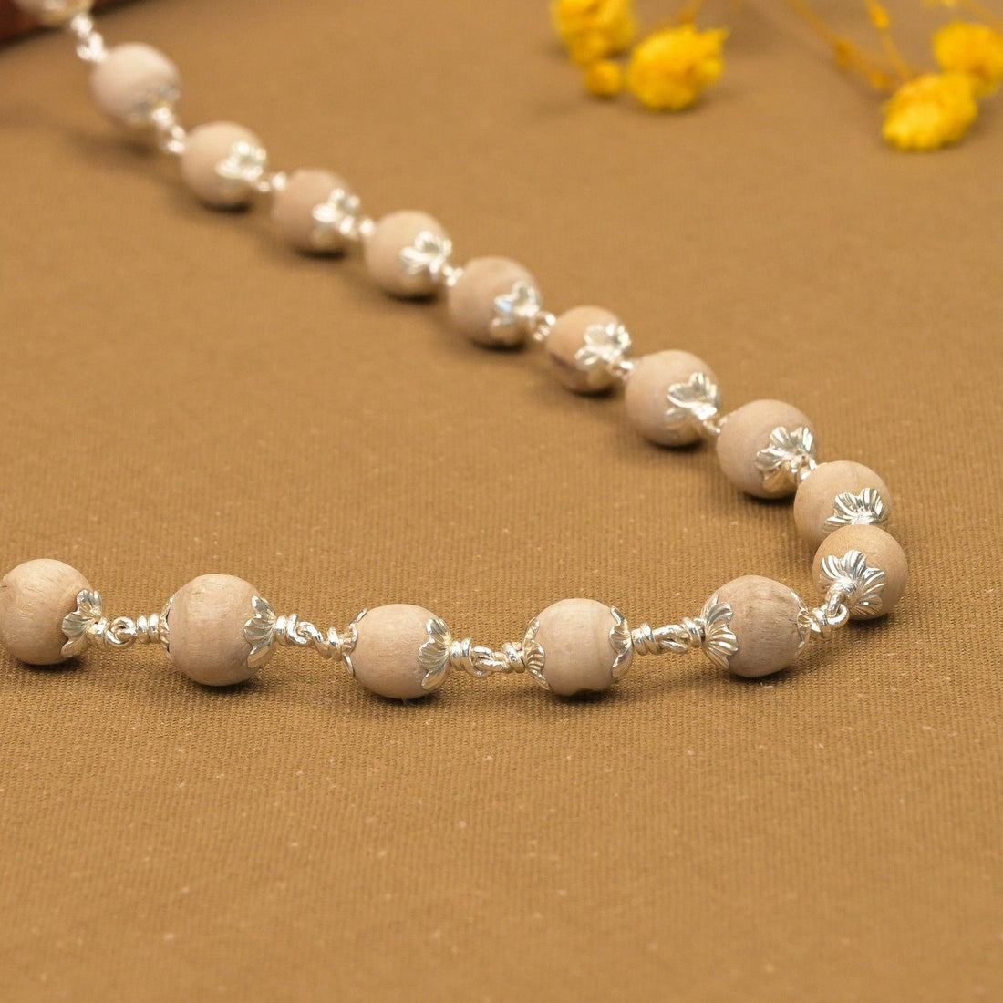 7-8 mm Tulsi Beads Silver Mala