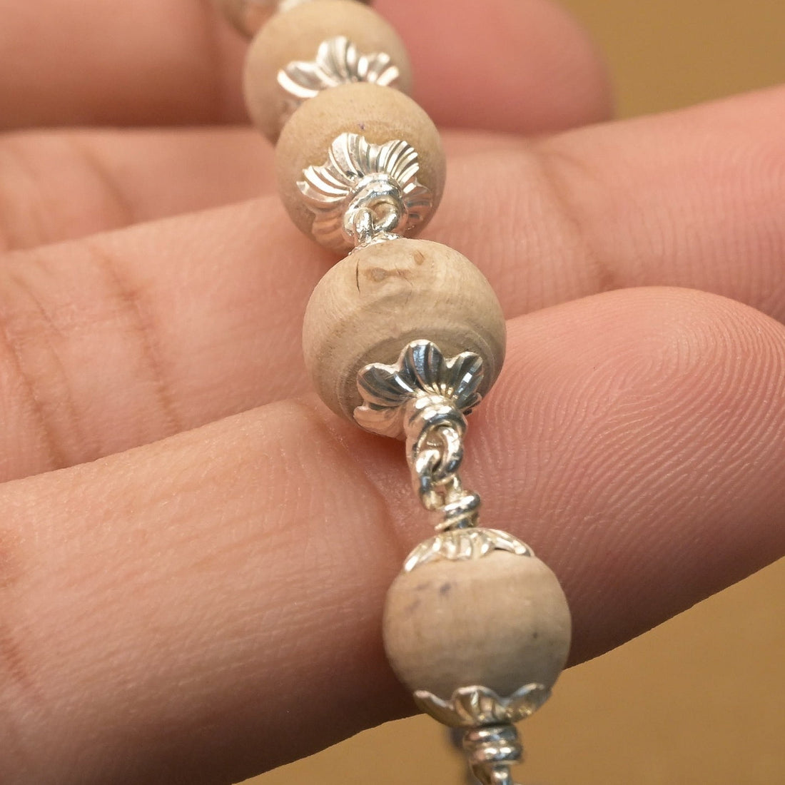 7-8 mm Tulsi Beads Silver Mala