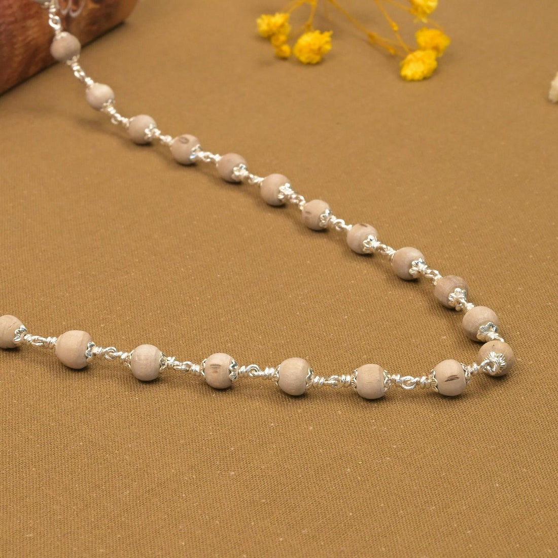 5-6 mm Tulsi Beads Silver Mala