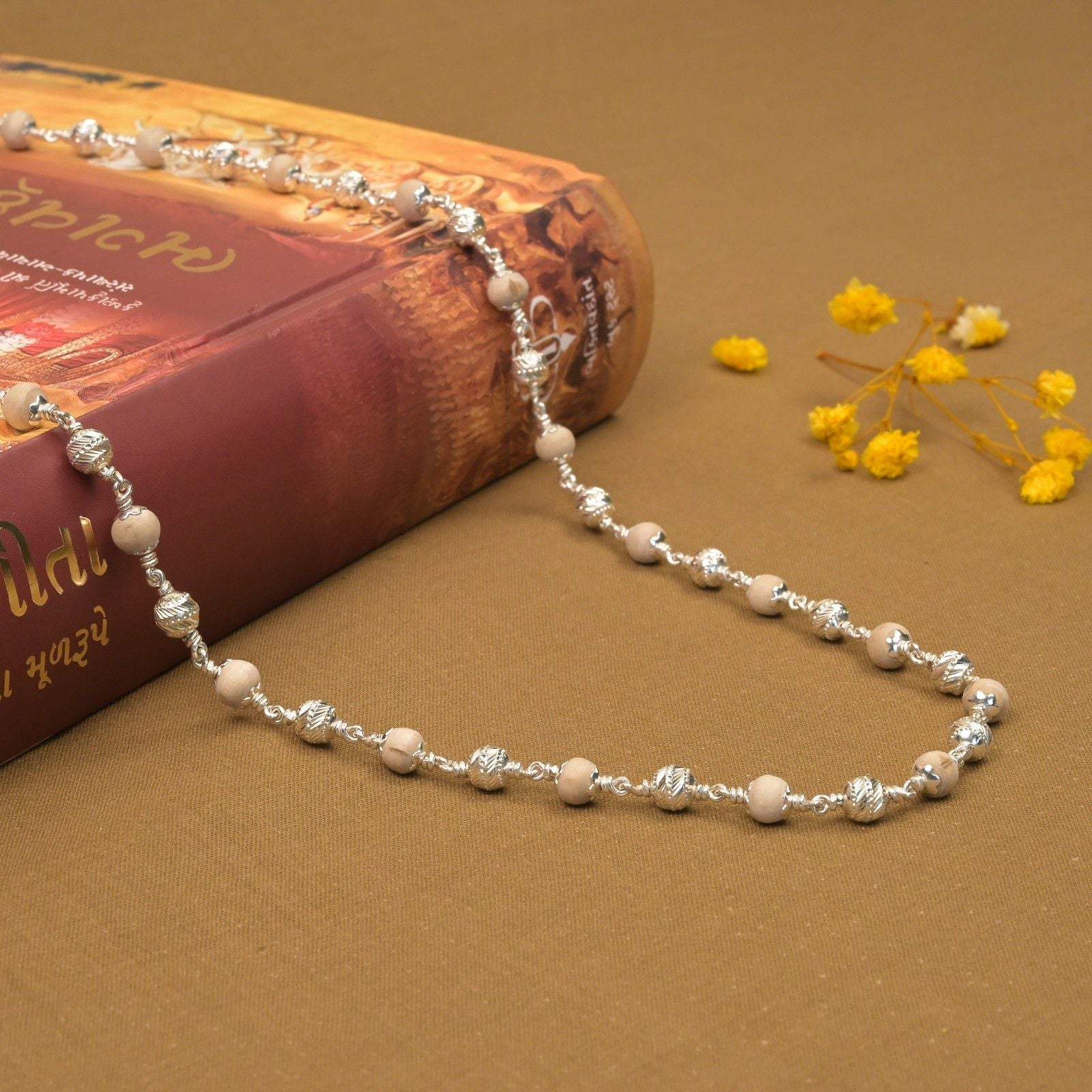 5–6 mm Tulsi Silver Beads Mala (CNC Design)