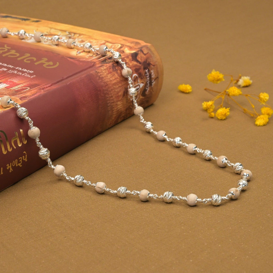 5–6 mm Tulsi Silver Beads Mala (CNC Design)