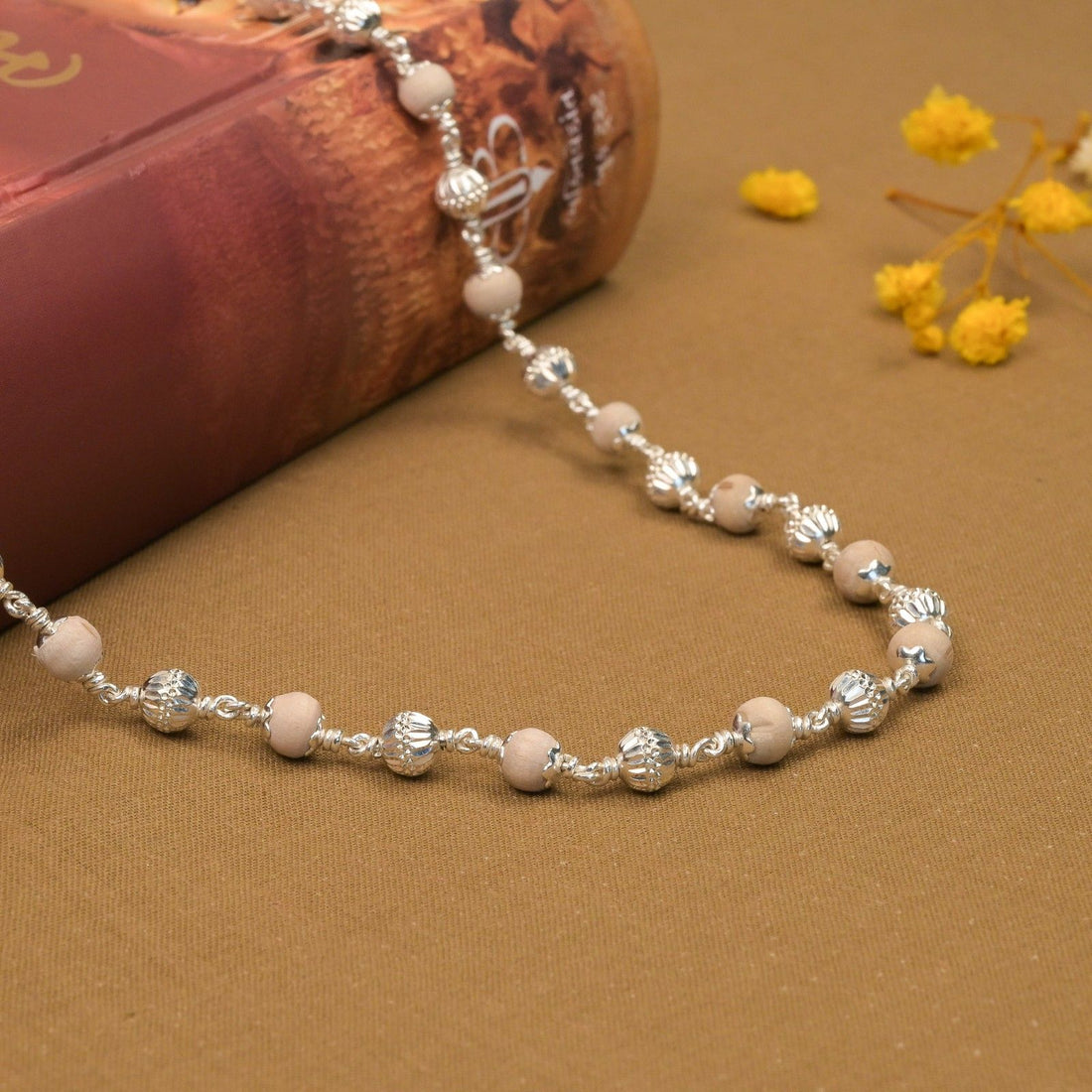 5–6 mm Tulsi Mala with CNC Silver Beads
