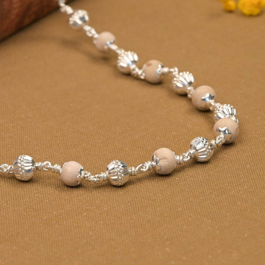 5–6 mm Tulsi Mala with CNC Silver Beads