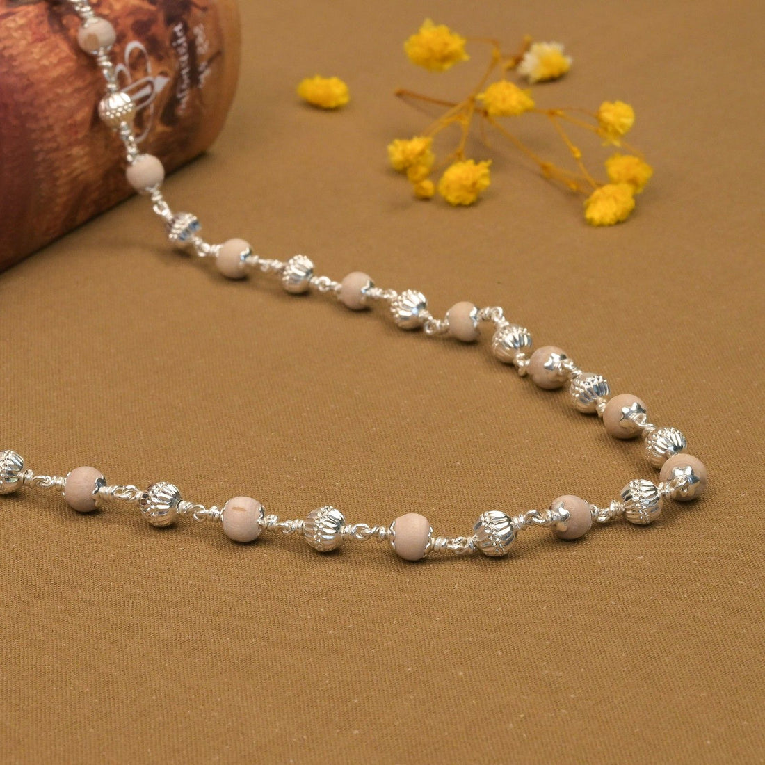 5–6 mm Tulsi Mala with CNC Silver Beads