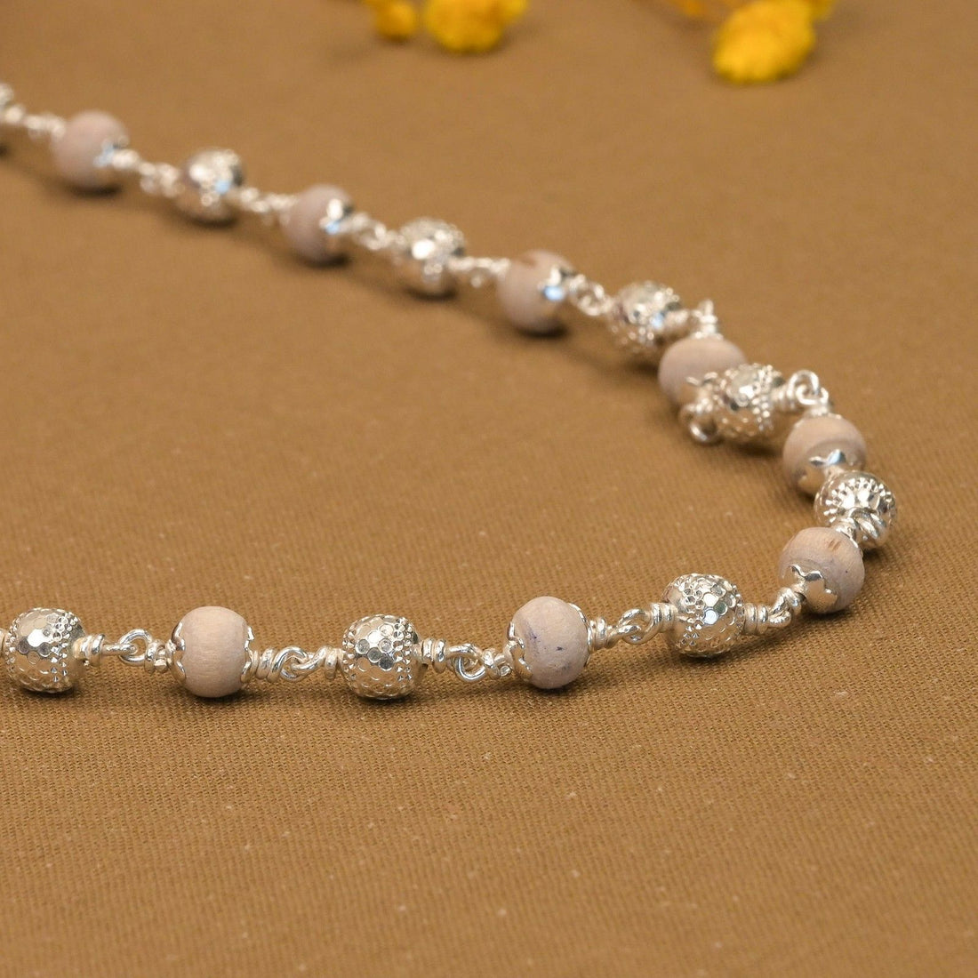 Tulsi With CNC Silver Beads Mala