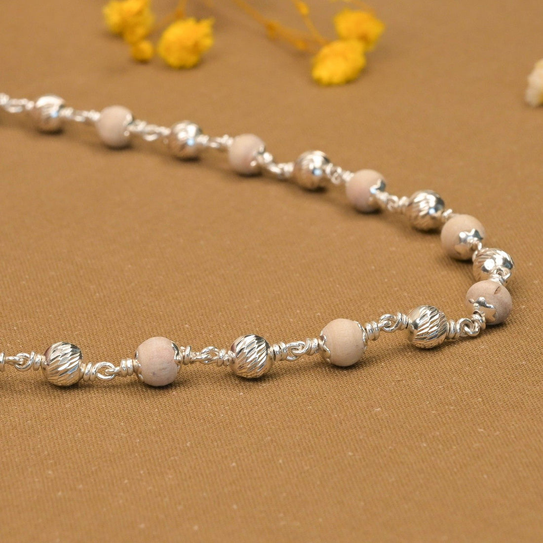 5–6 mm Tulsi Beads with CNC Silver Mala 