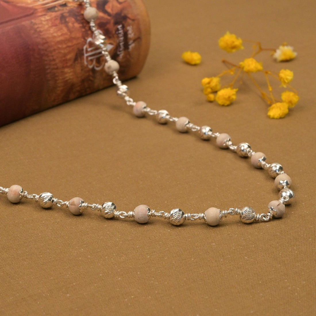 5–6 mm Tulsi Beads with CNC Silver Mala 