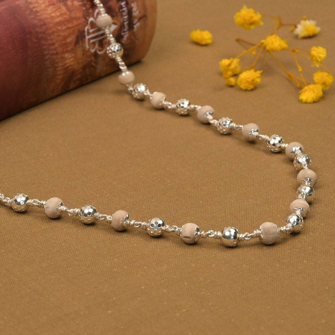 Tulsi Mala CNC Silver Beads 5–6 mm