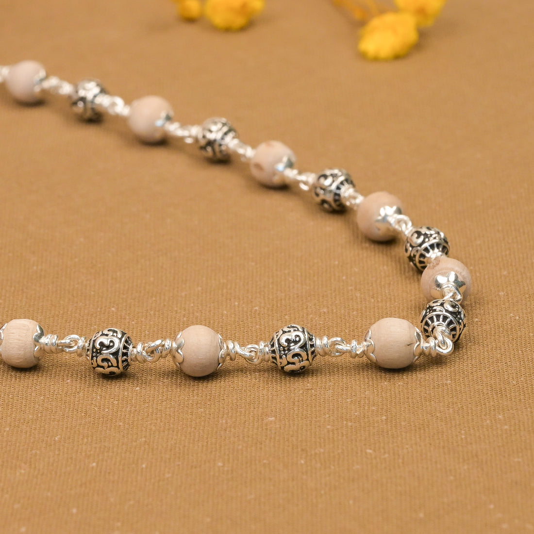 5-6 mm Tulsi With Om Silver Beads Mala