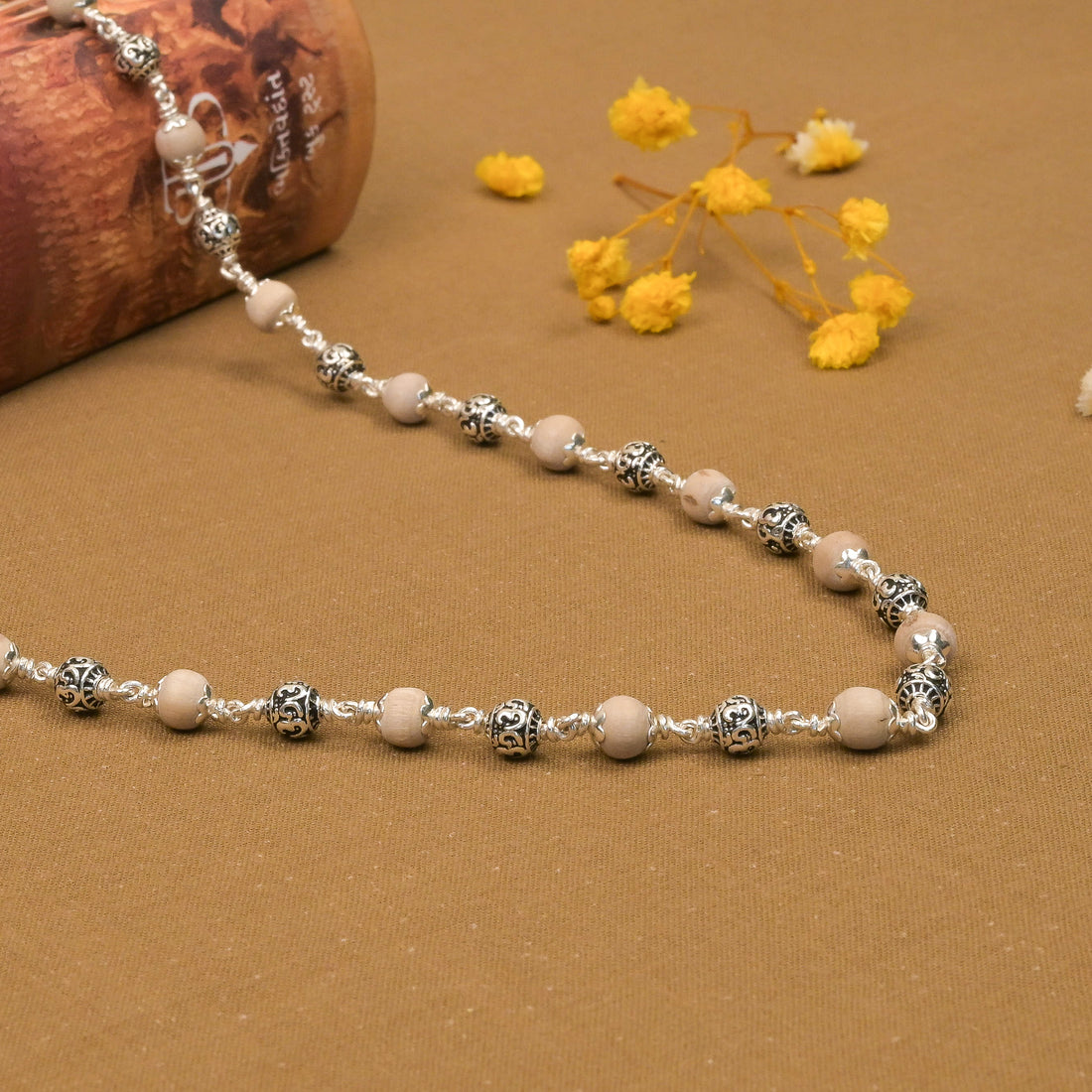 5-6 mm Tulsi With Om Silver Beads Mala