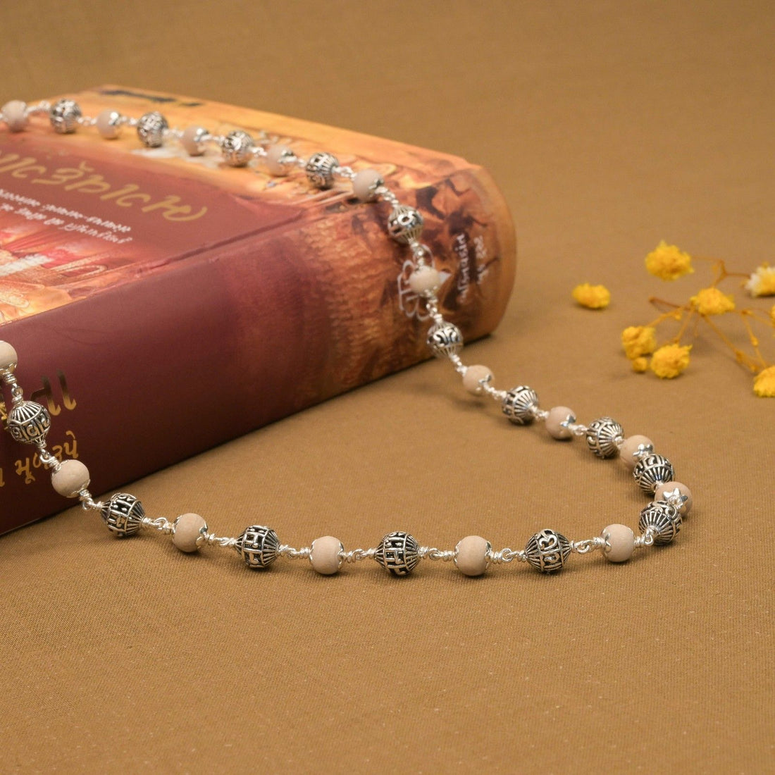 Tulsi With Om Namah Shivay Silver Beads Mala