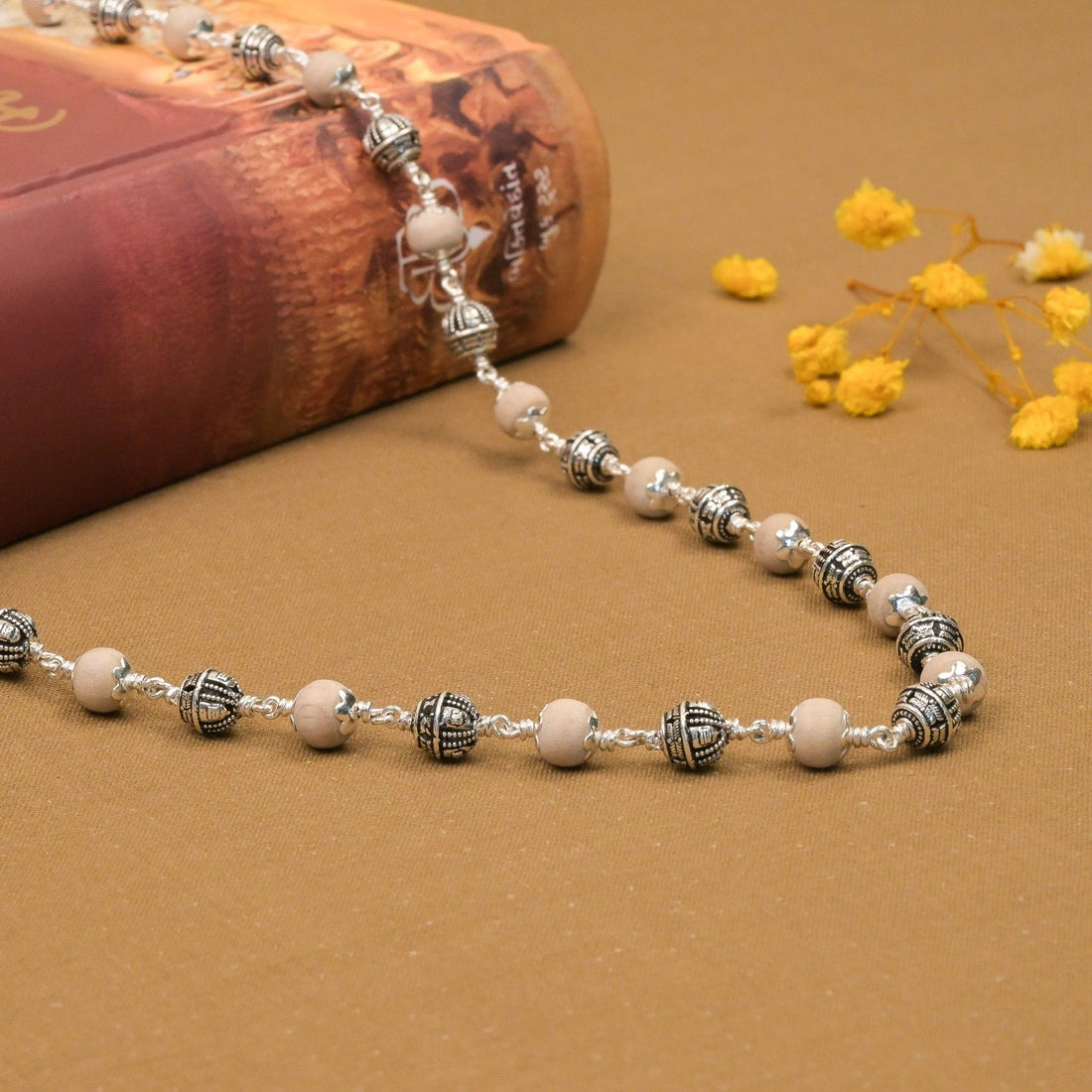 Tulsi With Shivling Silver Beads Mala