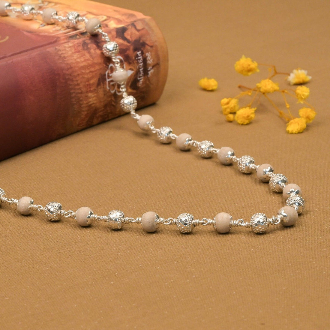 5-6 mm Tulsi With CNC Silver Beads Mala
