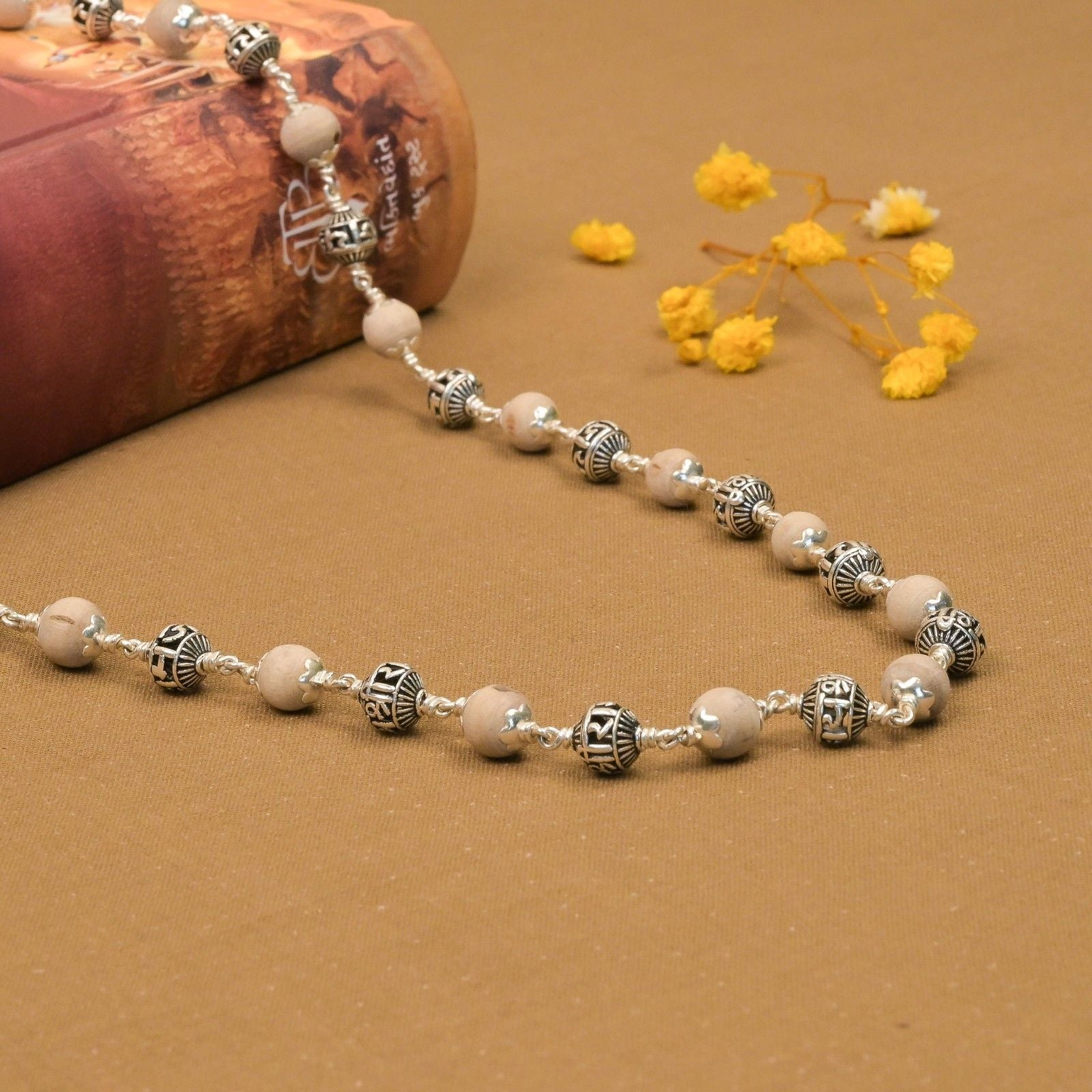Tulsi With Jay Shree Ram Silver Beads Mala