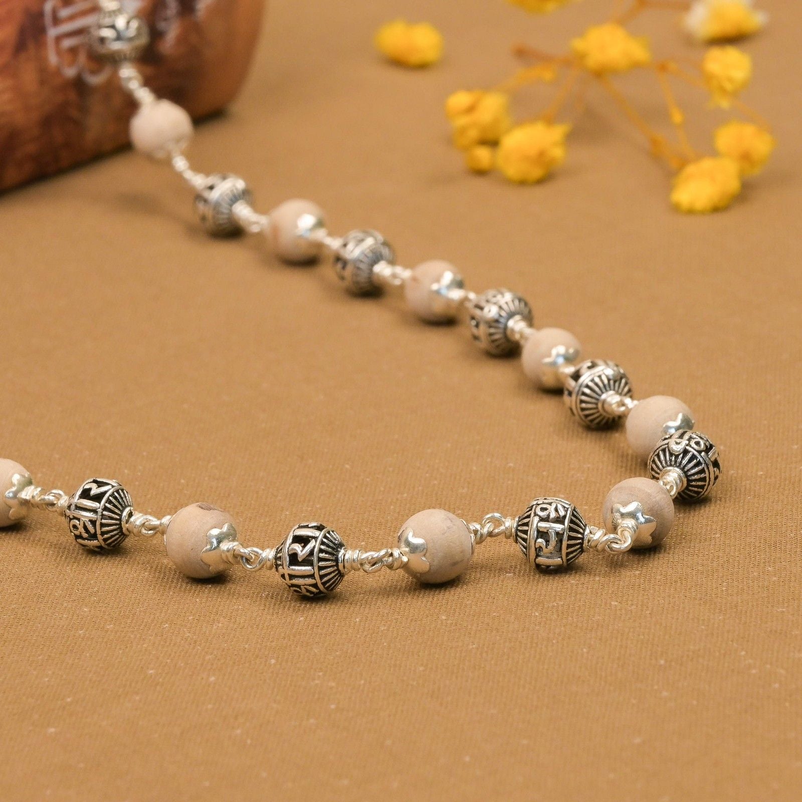 Tulsi With Jay Shree Ram Silver Beads Mala