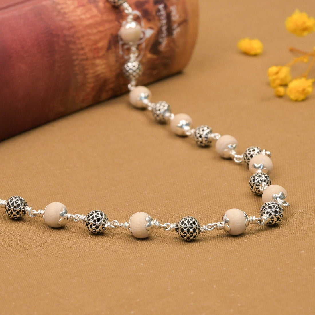 Tulsi With Round Silver Beads Mala