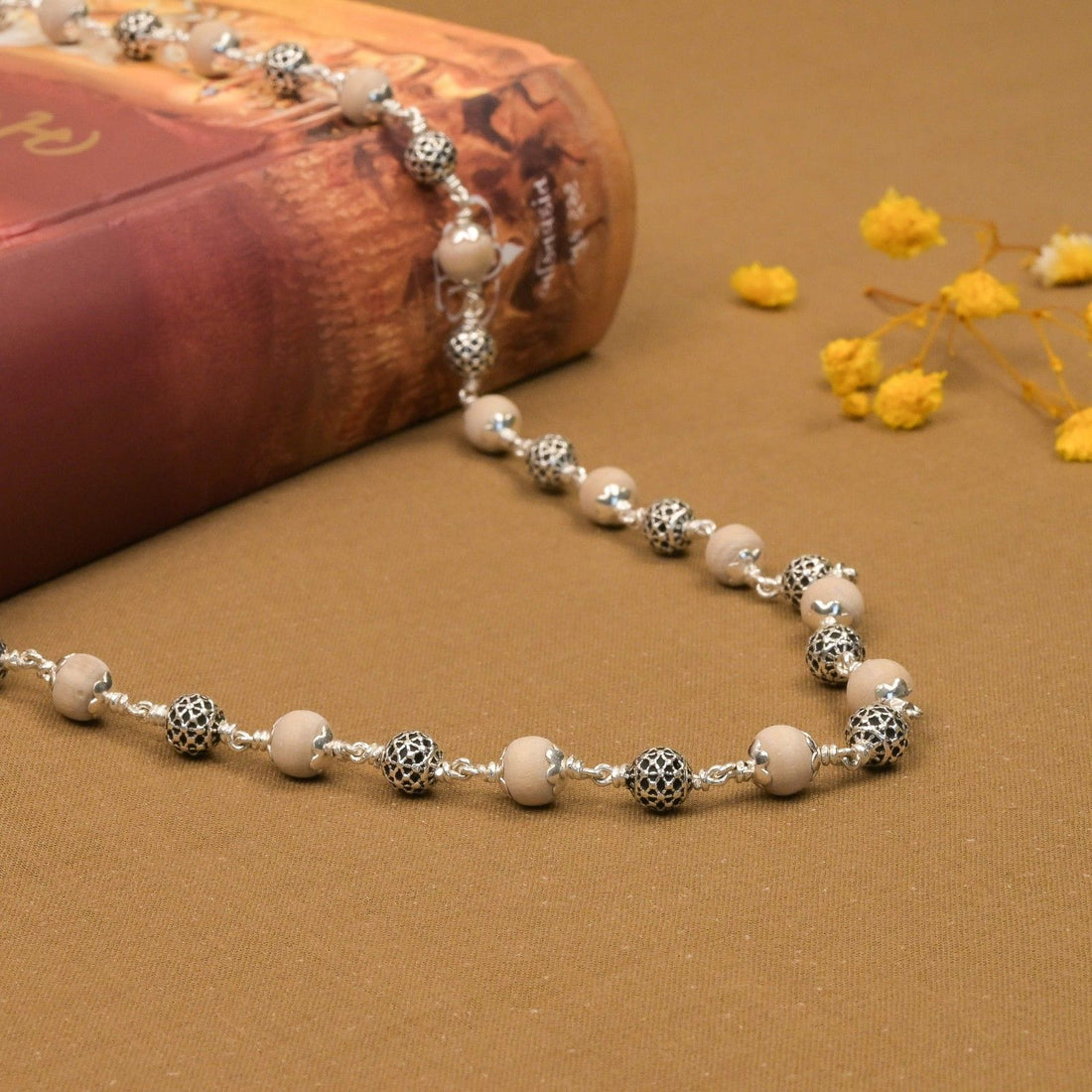 Tulsi With Round Silver Beads Mala