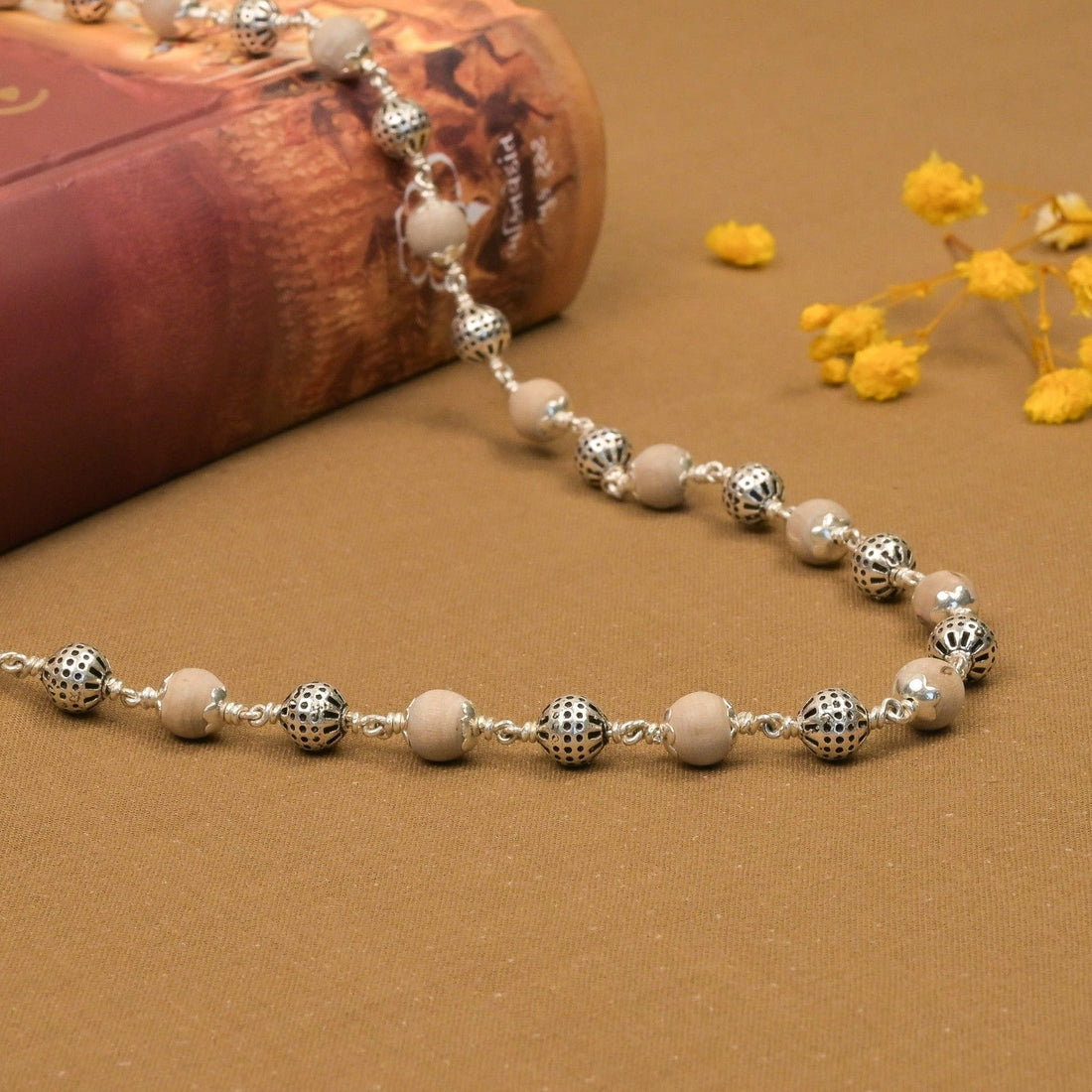 Tulsi With New Round Silver Beads Mala
