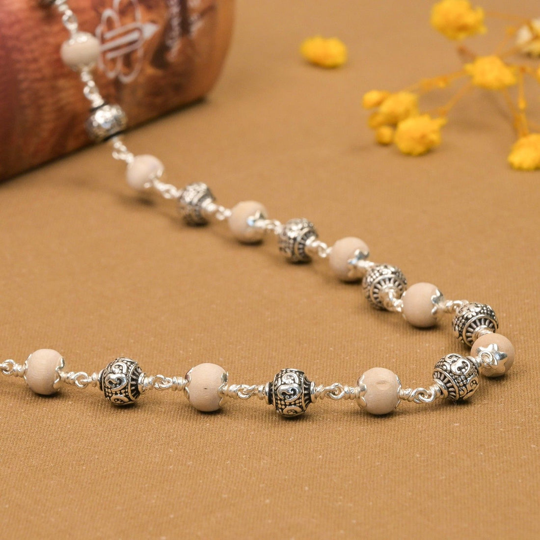 Tulsi With Om Silver Beads Mala