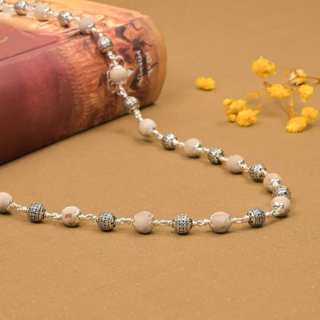 Tulsi With Heavy Silver Beads Mala