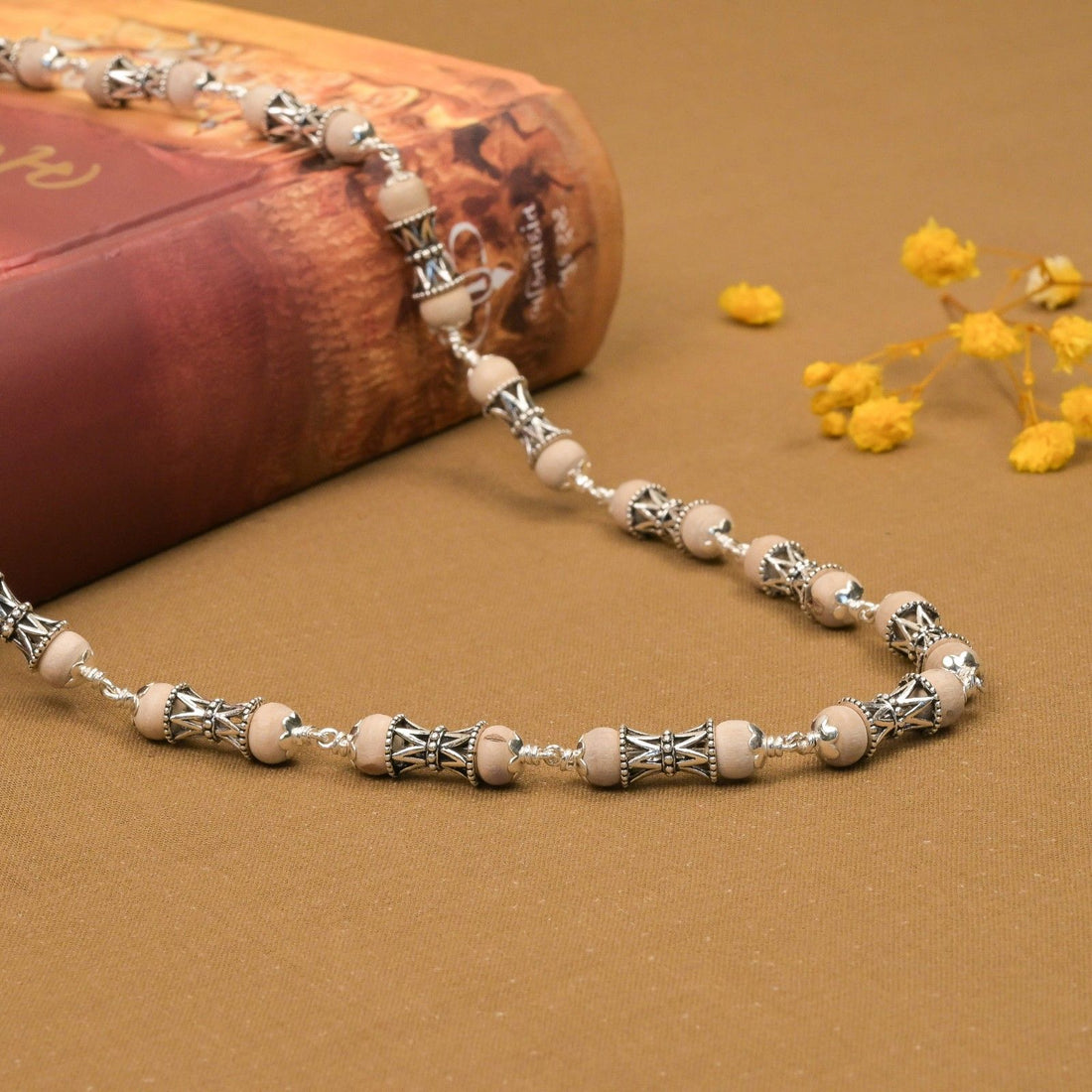 Tulsi With Damru Silver Beads Mala