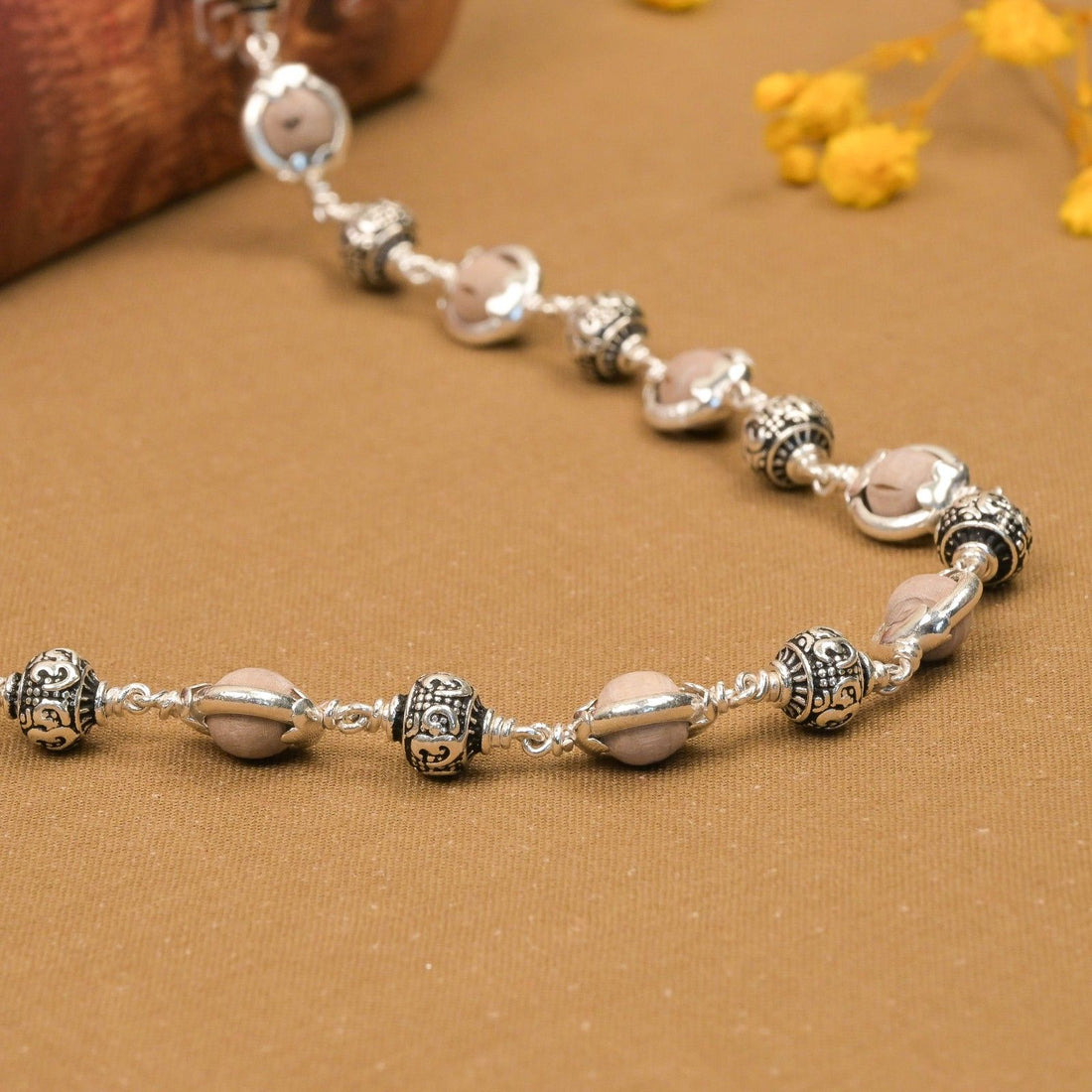 Tulsi Capping With Om Silver Beads Mala