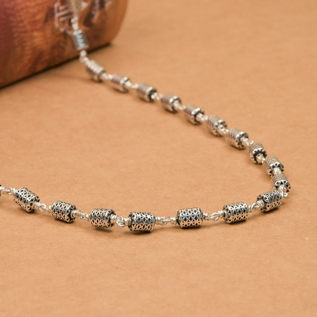 Oval Filigree Silver Beads Mala