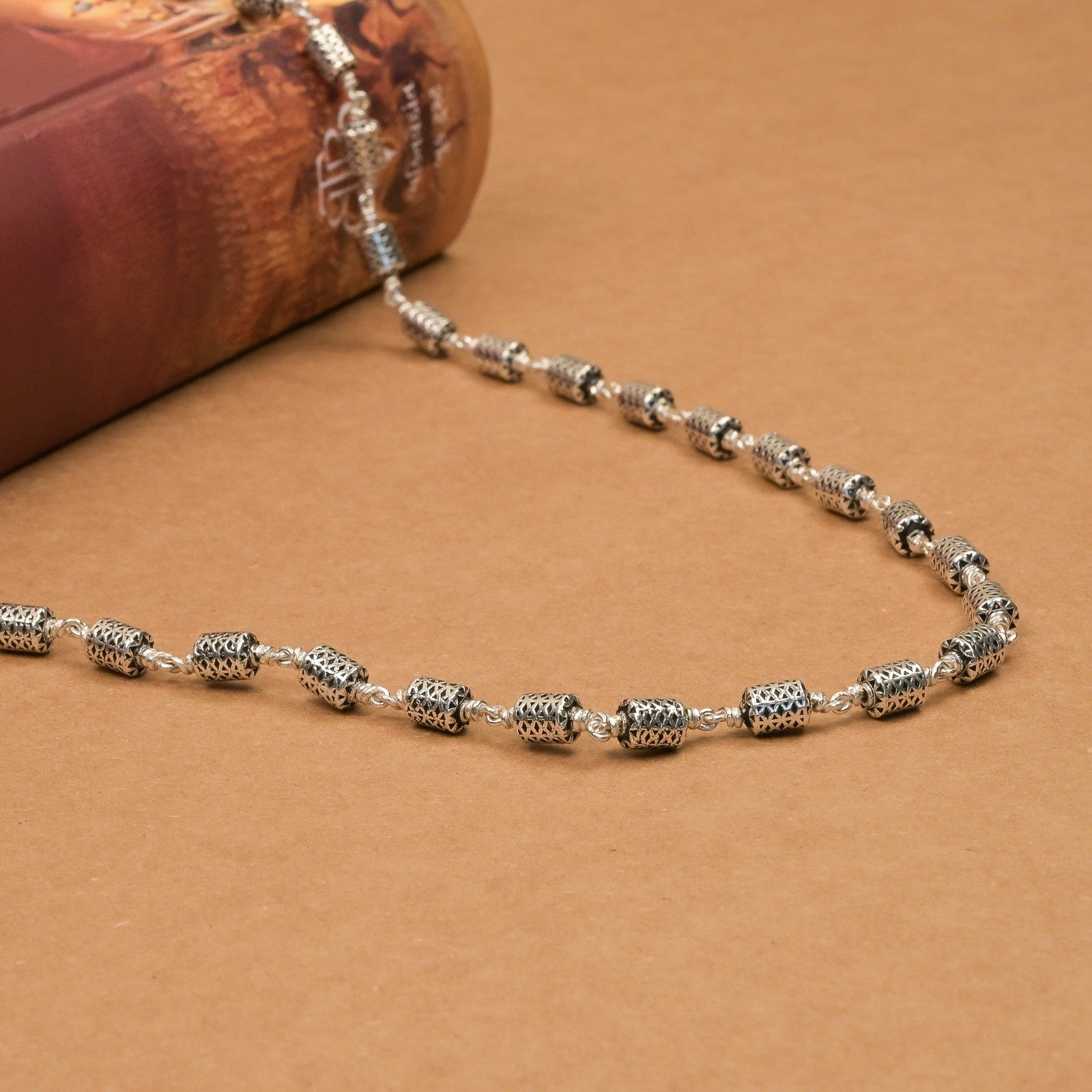 Oval Filigree Silver Beads Mala