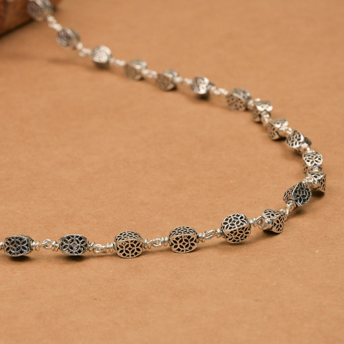 Hollow Circular Silver Beads Mala