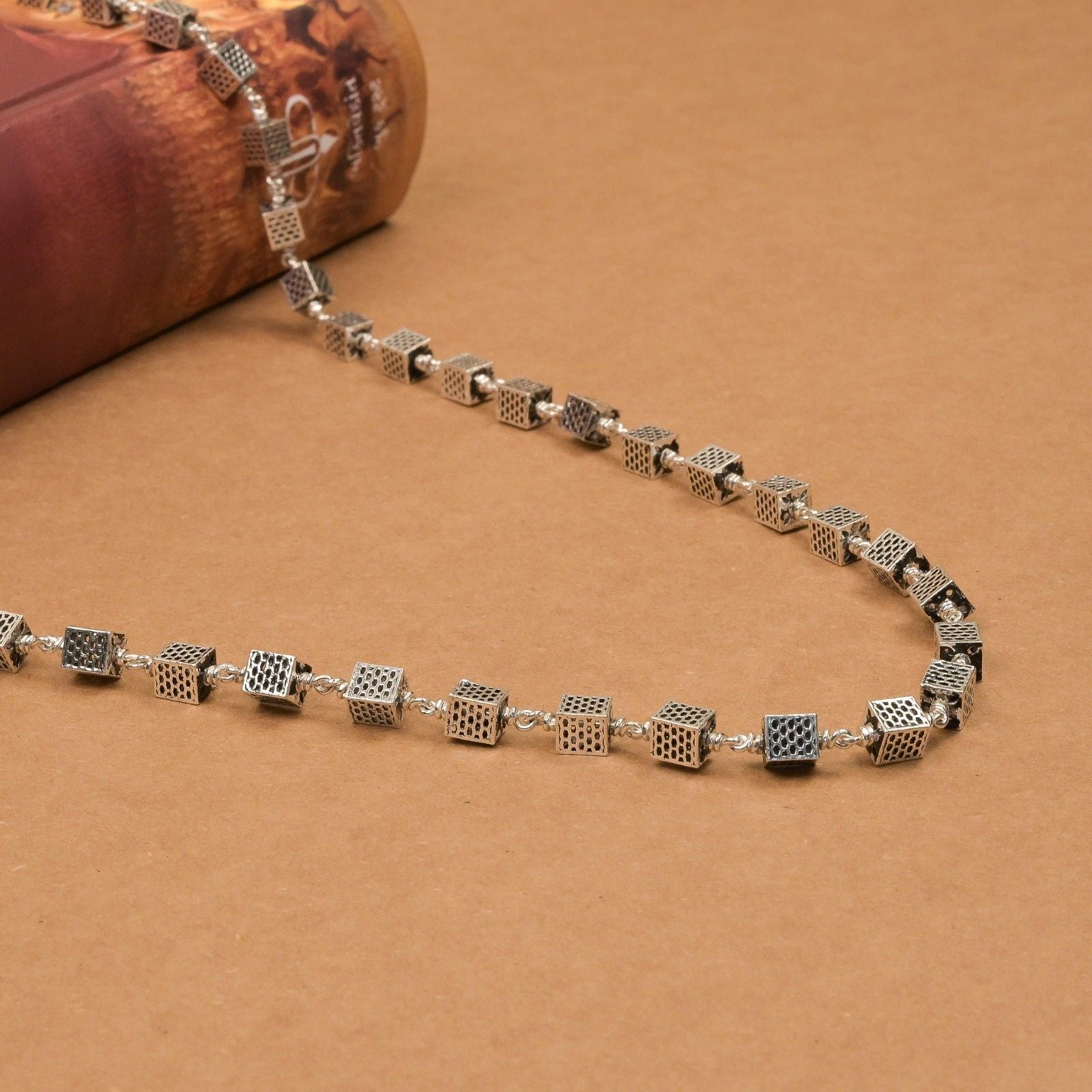 Square Silver Beads Mala