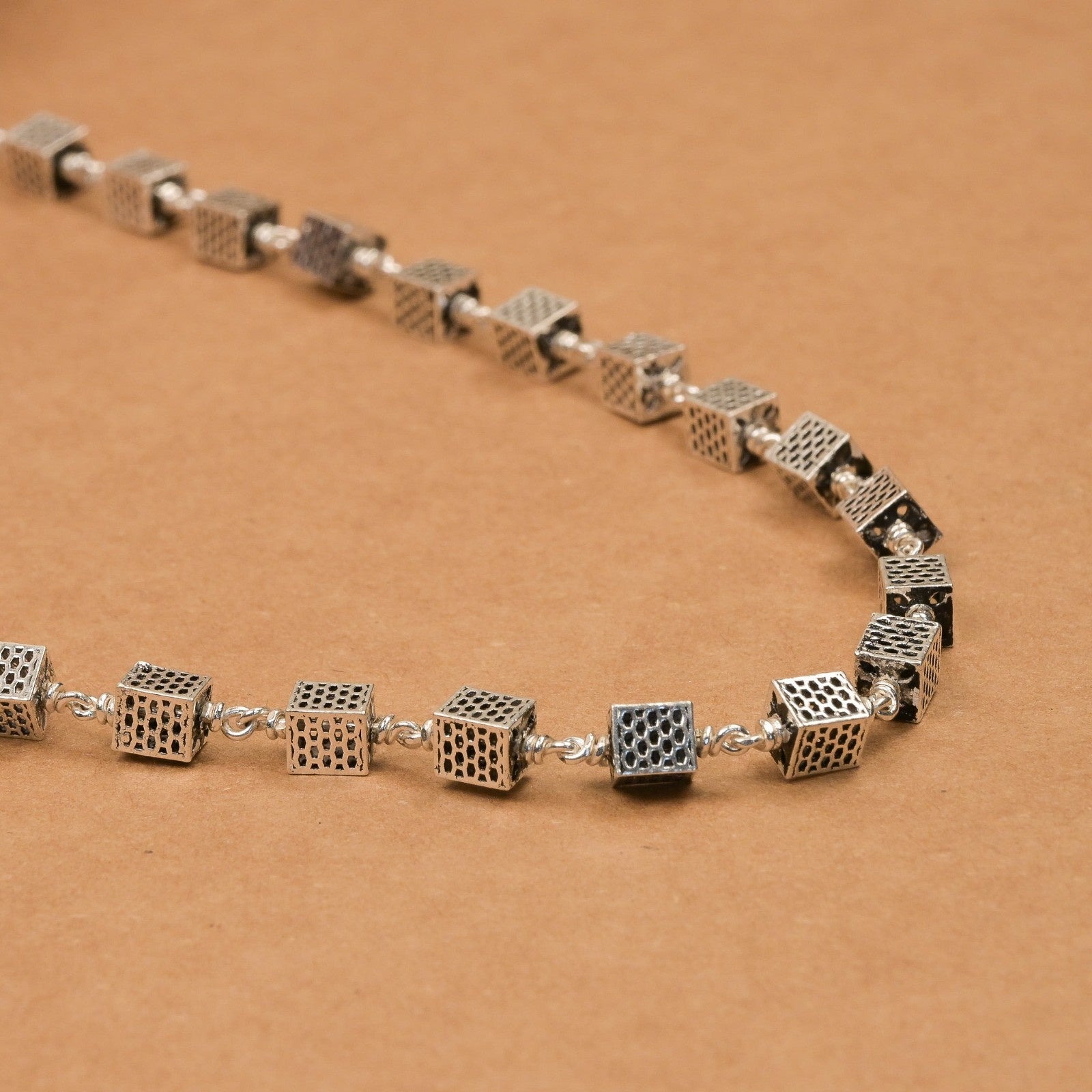 Square Silver Beads Mala