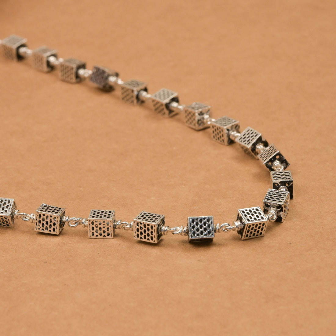 Square Silver Beads Mala