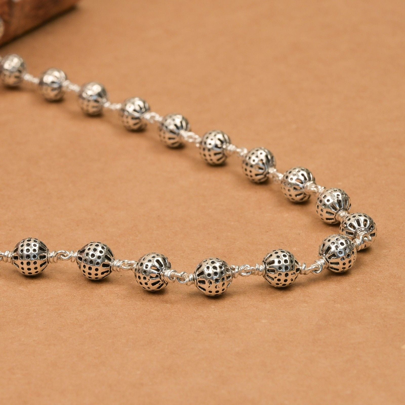 New Round Silver Beads Mala
