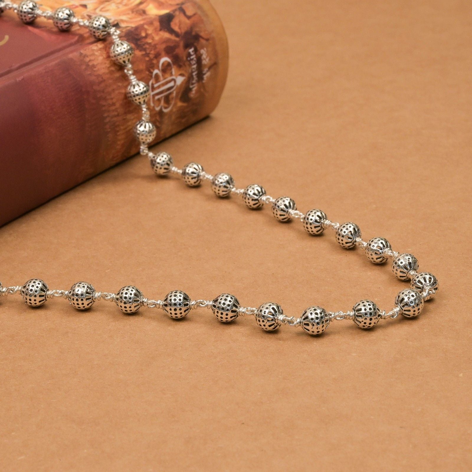 New Round Silver Beads Mala