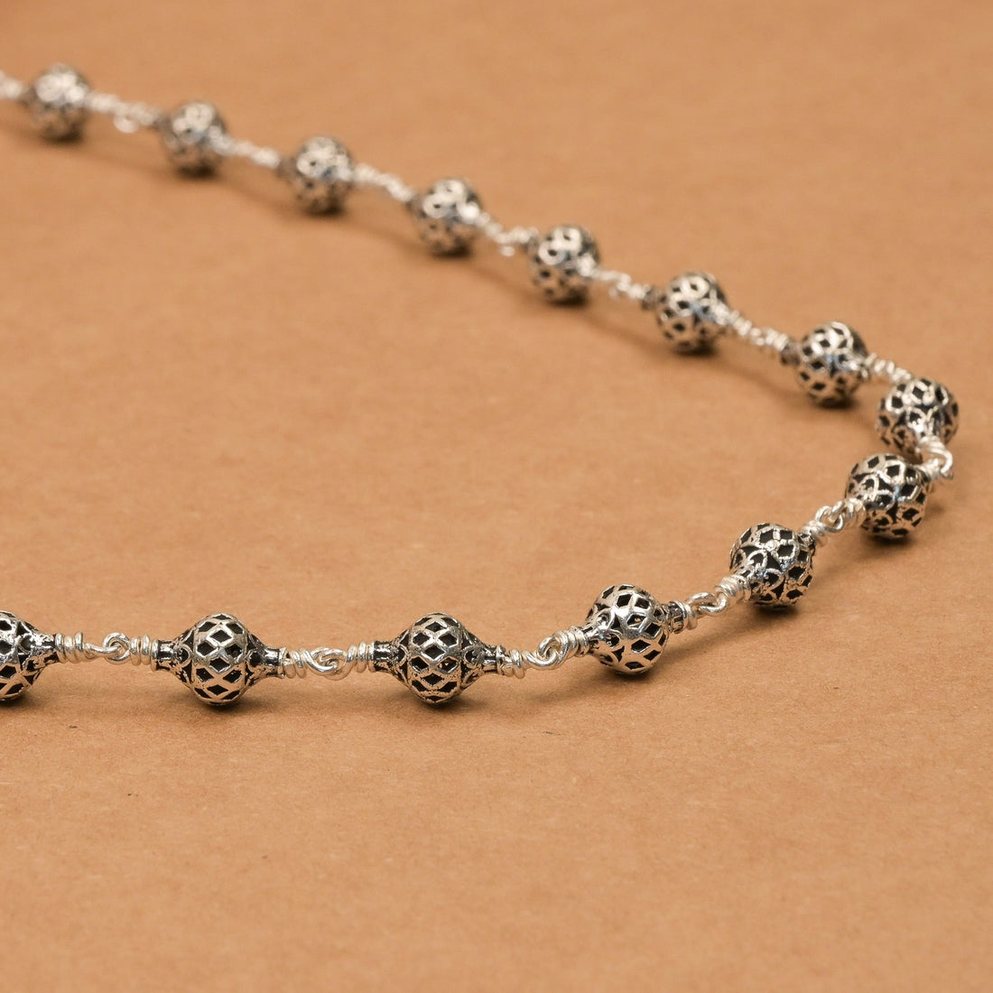 Ornate Sphere Silver Beads Mala