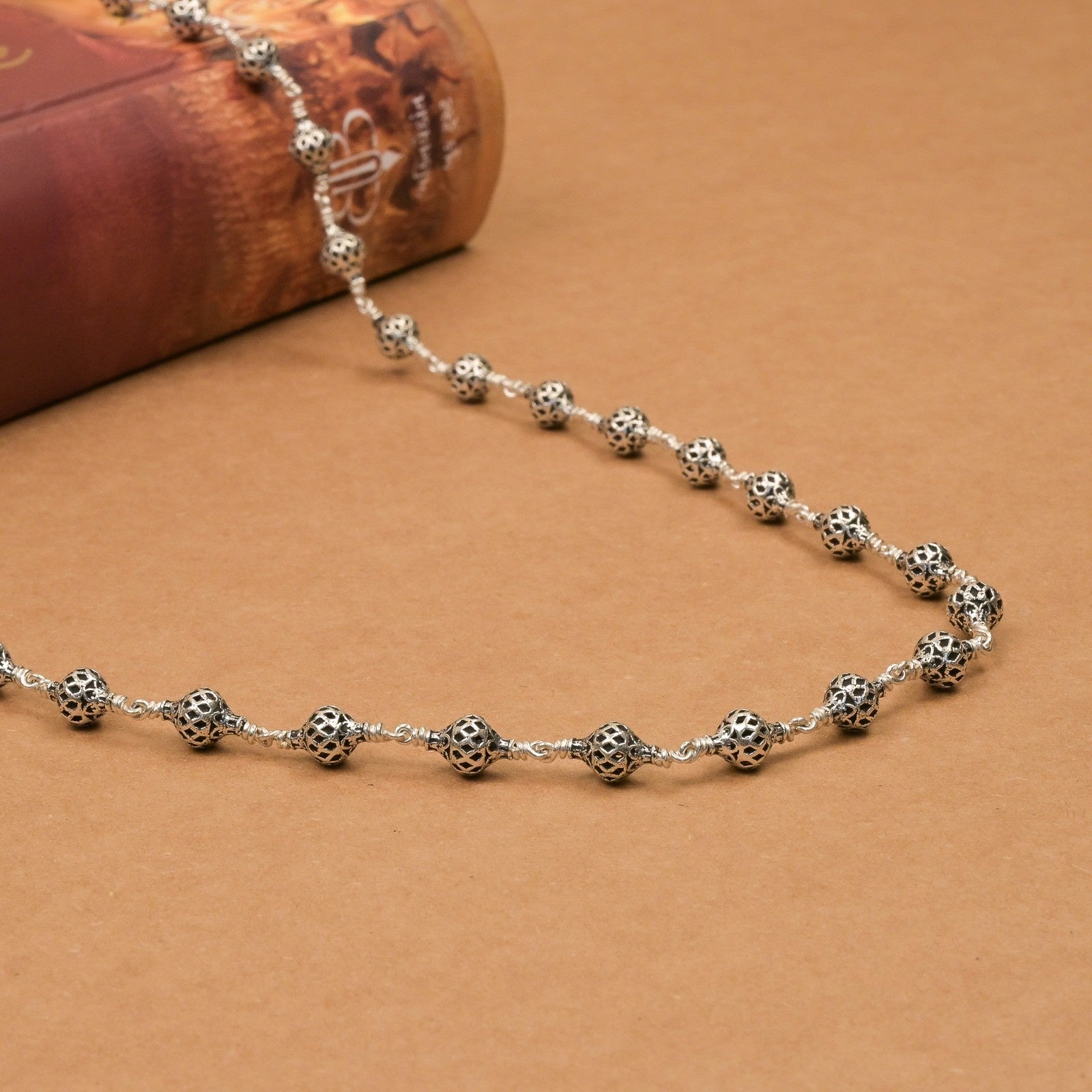 Ornate Sphere Silver Beads Mala