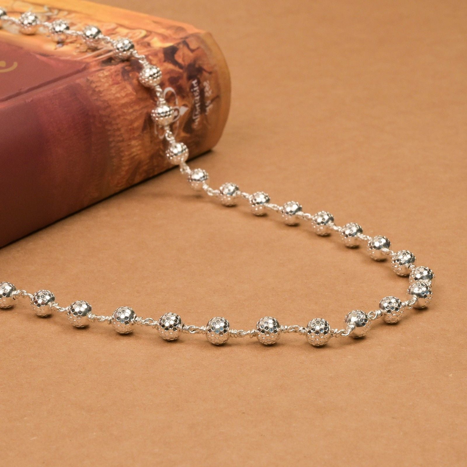 7-8 mm CNC Silver Beads Mala