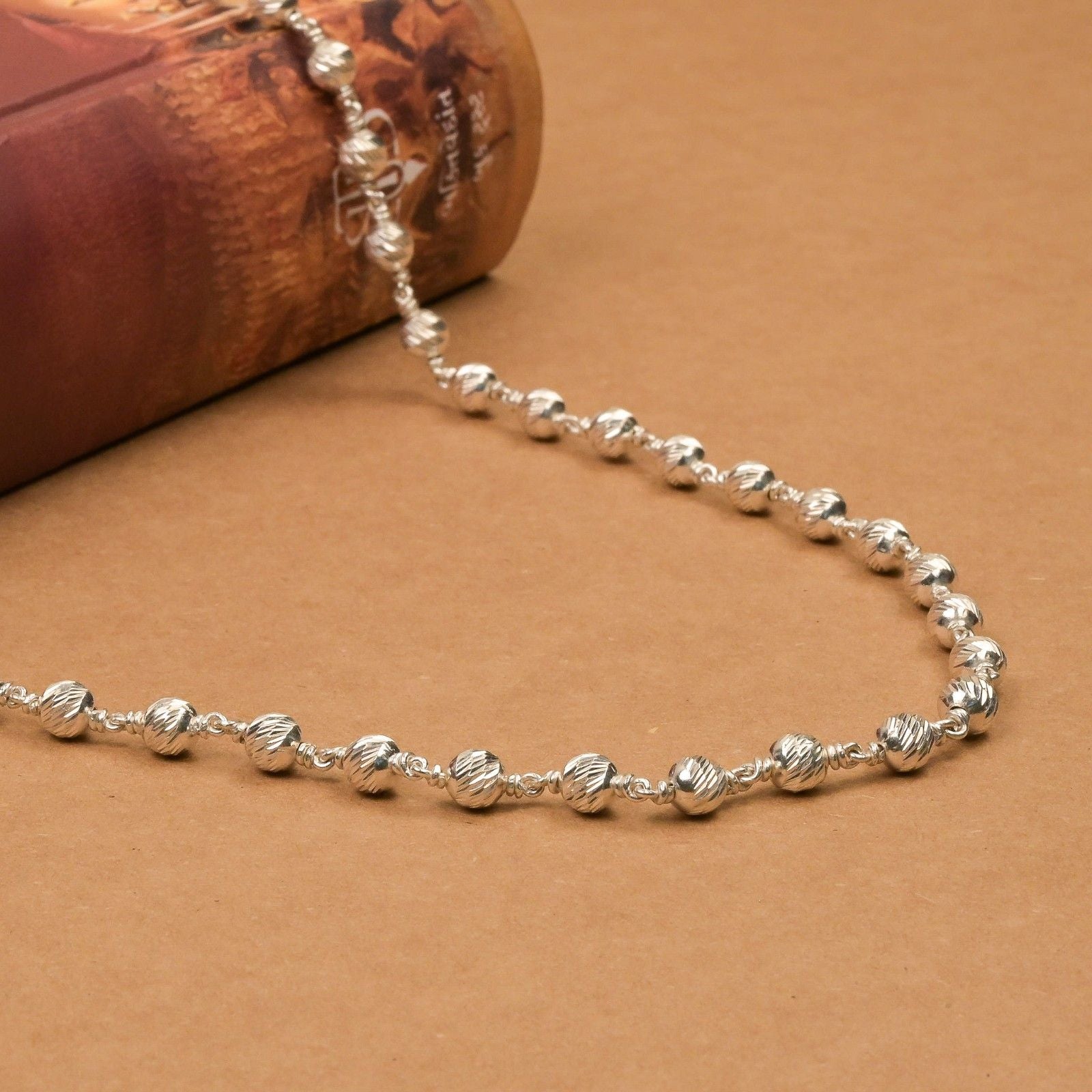 CNC Silver Beads Mala (5–6 mm)