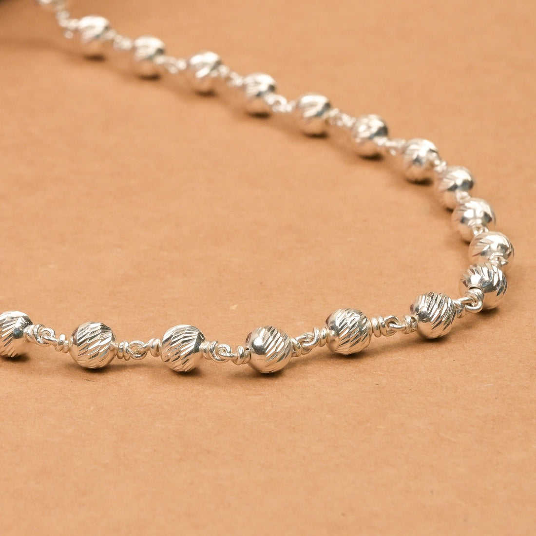 CNC Silver Beads Mala (5–6 mm)