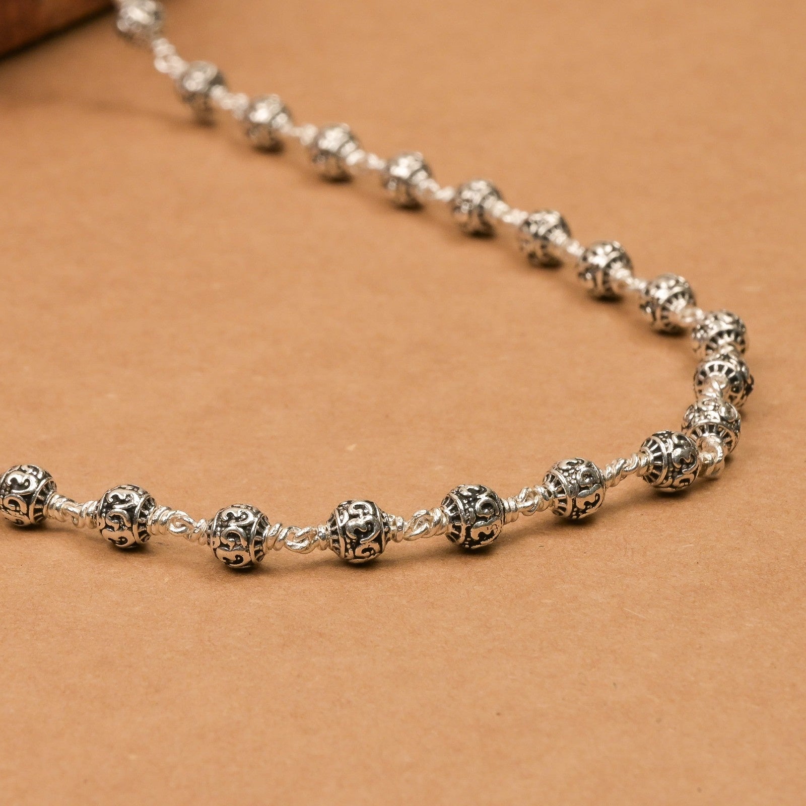 5-6 mm Om Silver Beads Mala