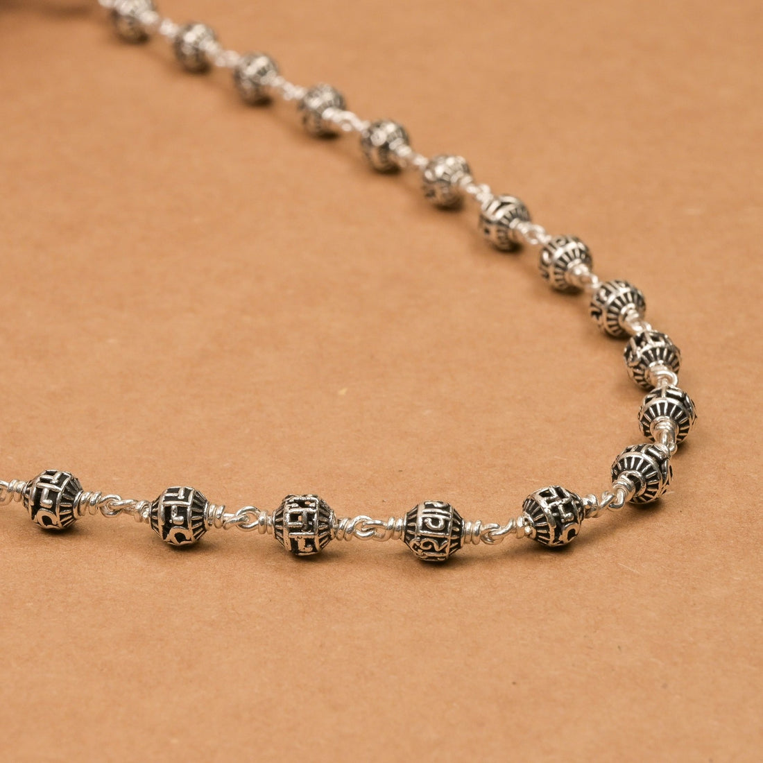 5-6 mm Om Namah Shivay Silver Bead Mala