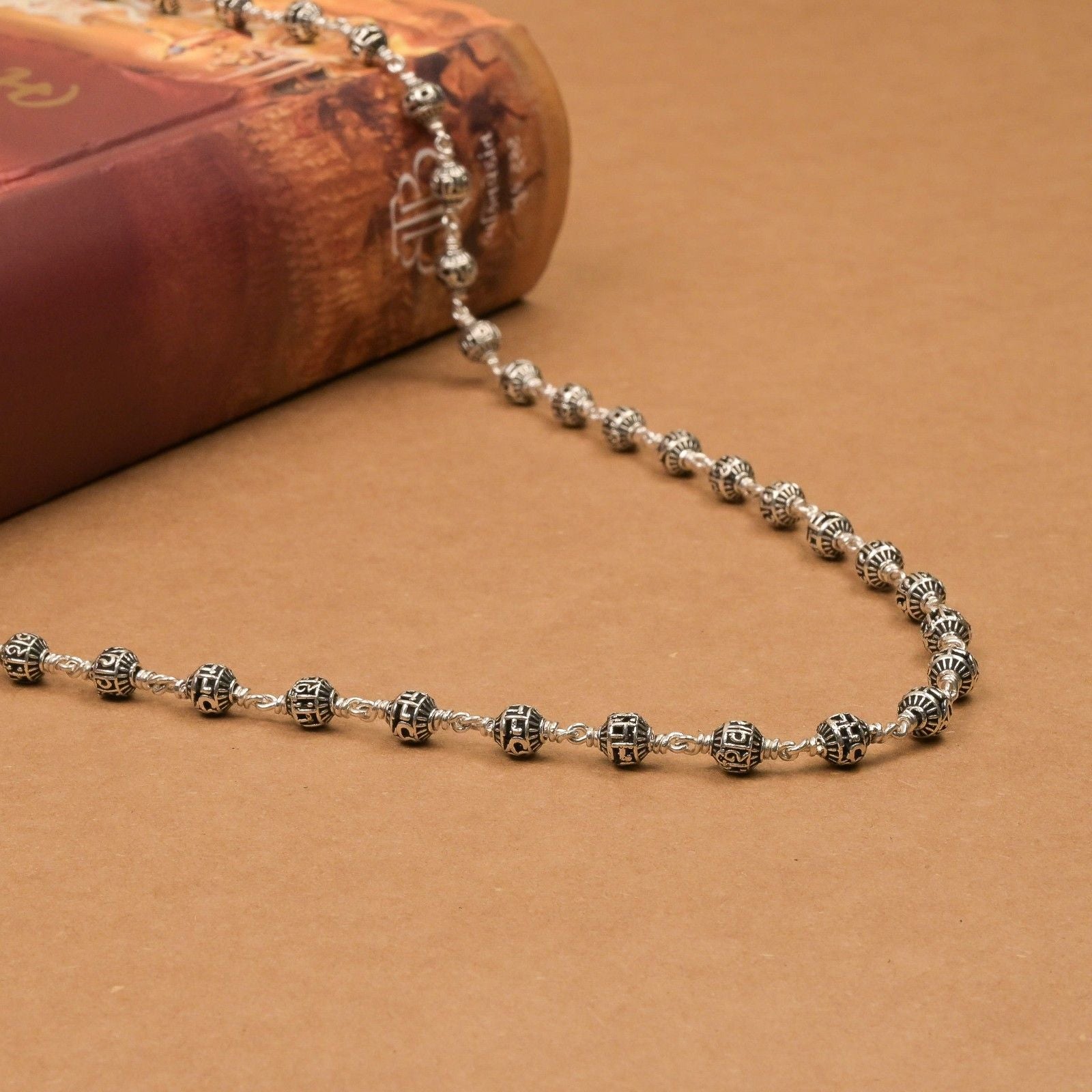 Om Namah Shivay Silver Bead Mala 5-6 mm 