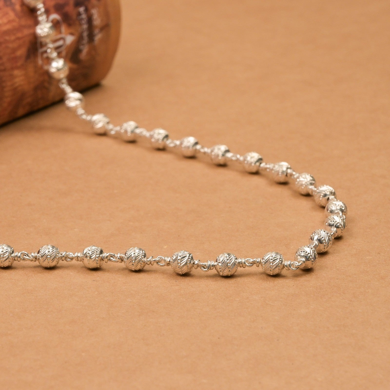 5–6 mm Silver Beads Mala (CNC Design)