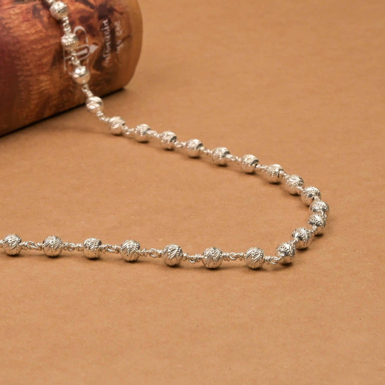 5–6 mm Silver Beads Mala (CNC Design)