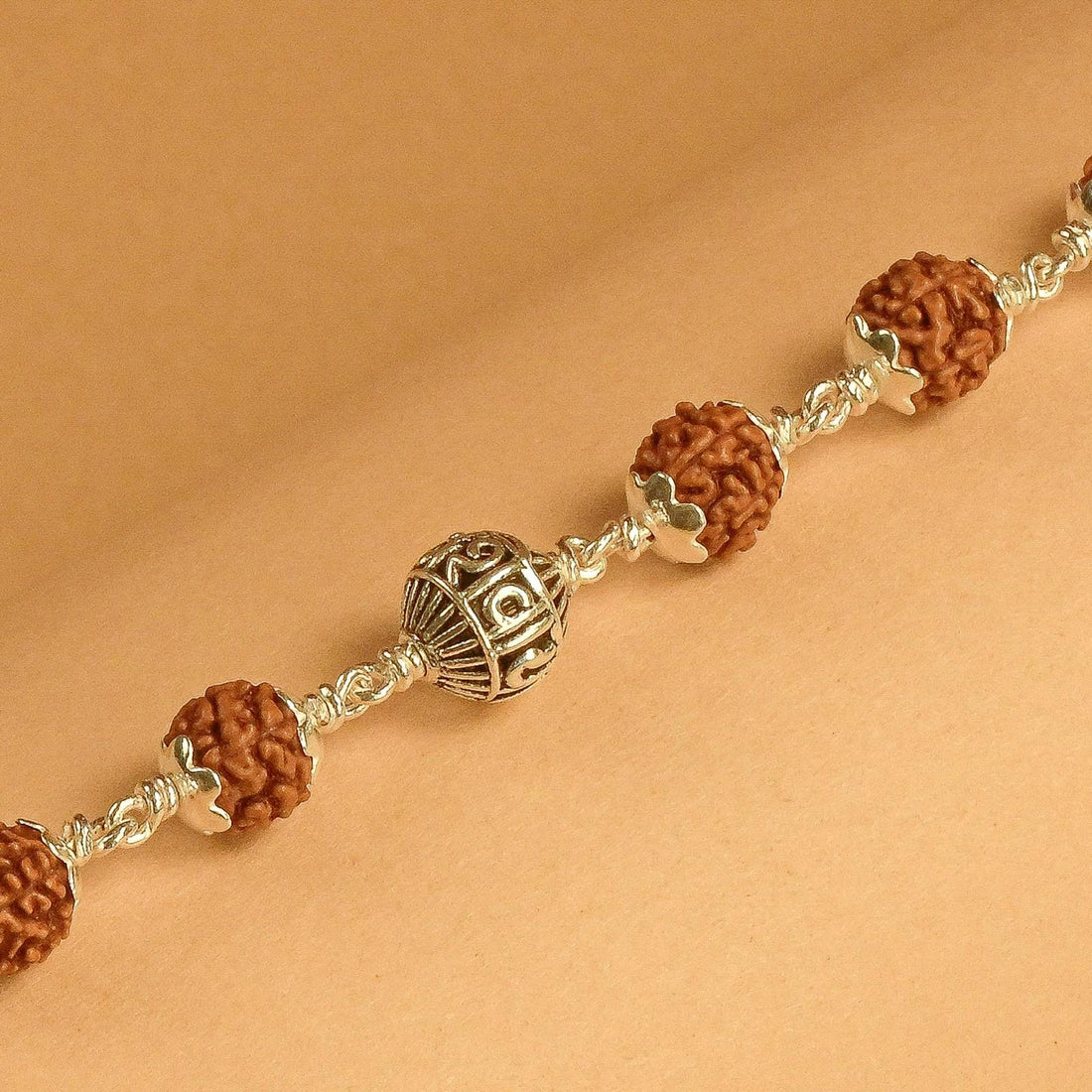Rudraksha With Om Namah Shivay Beads Silver Bracelet