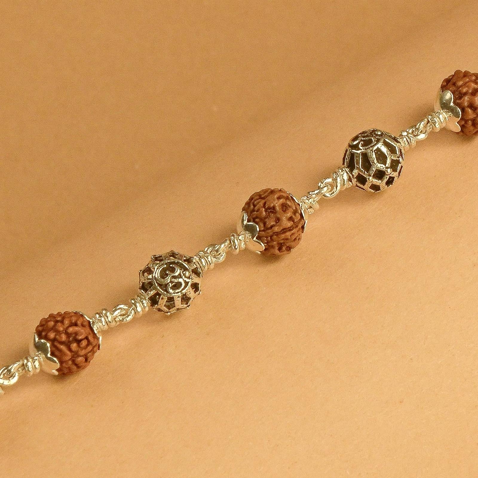 Rudraksha with Round Om Silver Beads Bracelet