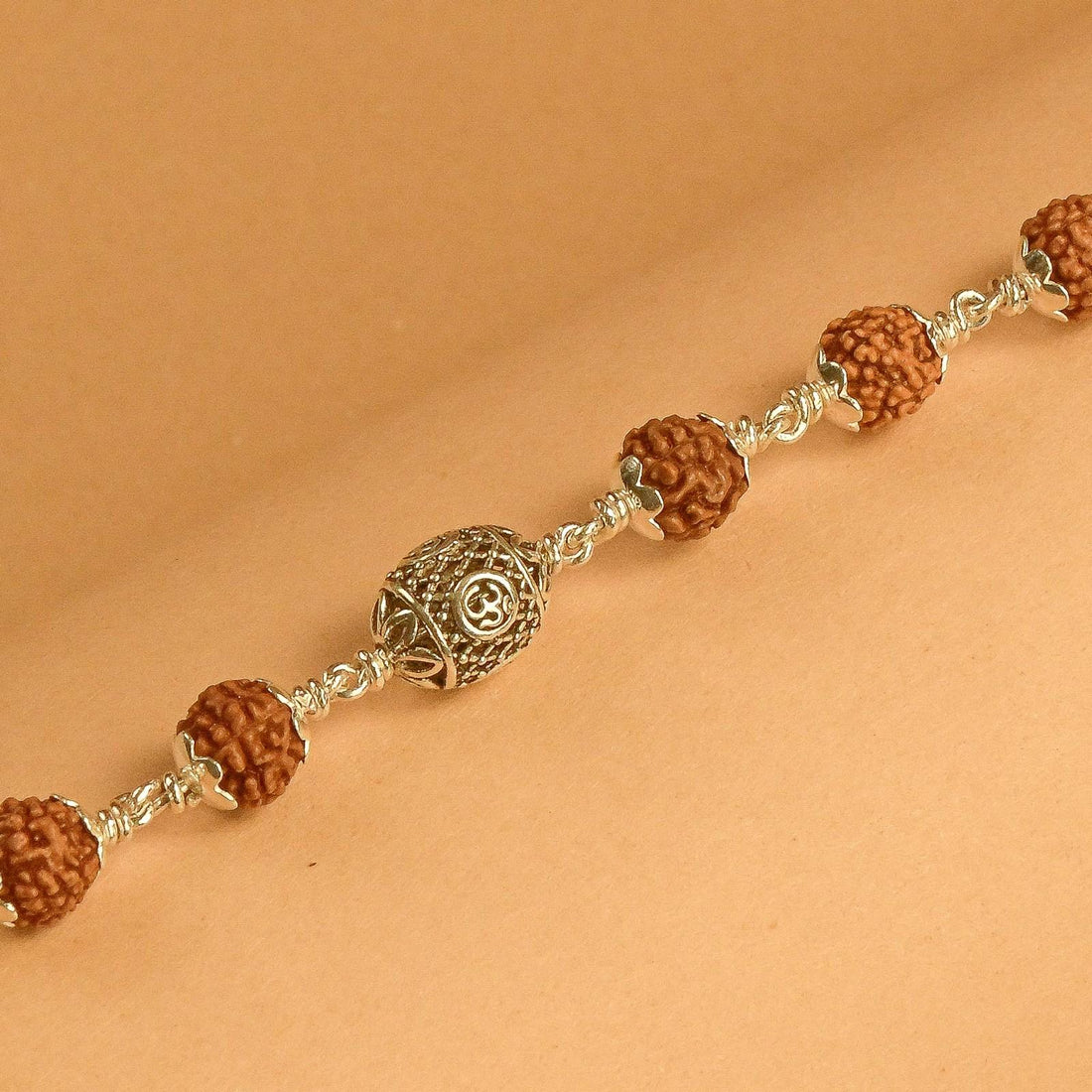 Rudraksha with Oval Om Silver Beads Bracelet