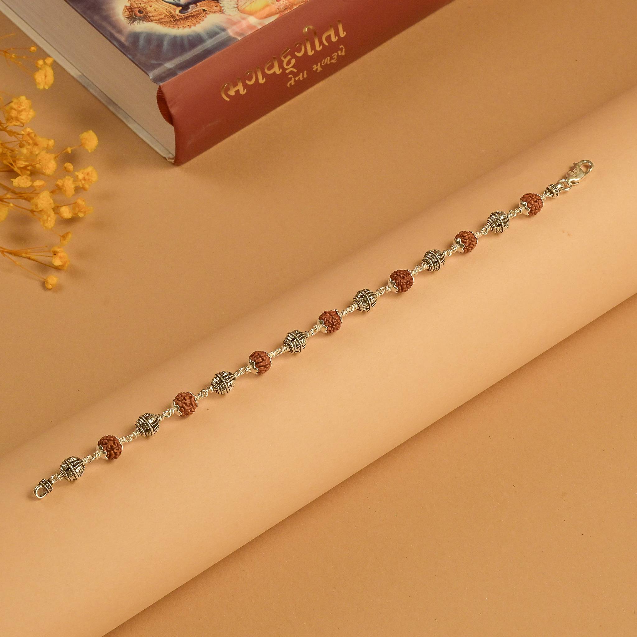 Rudraksha With Shivling Silver Bead Bracelet