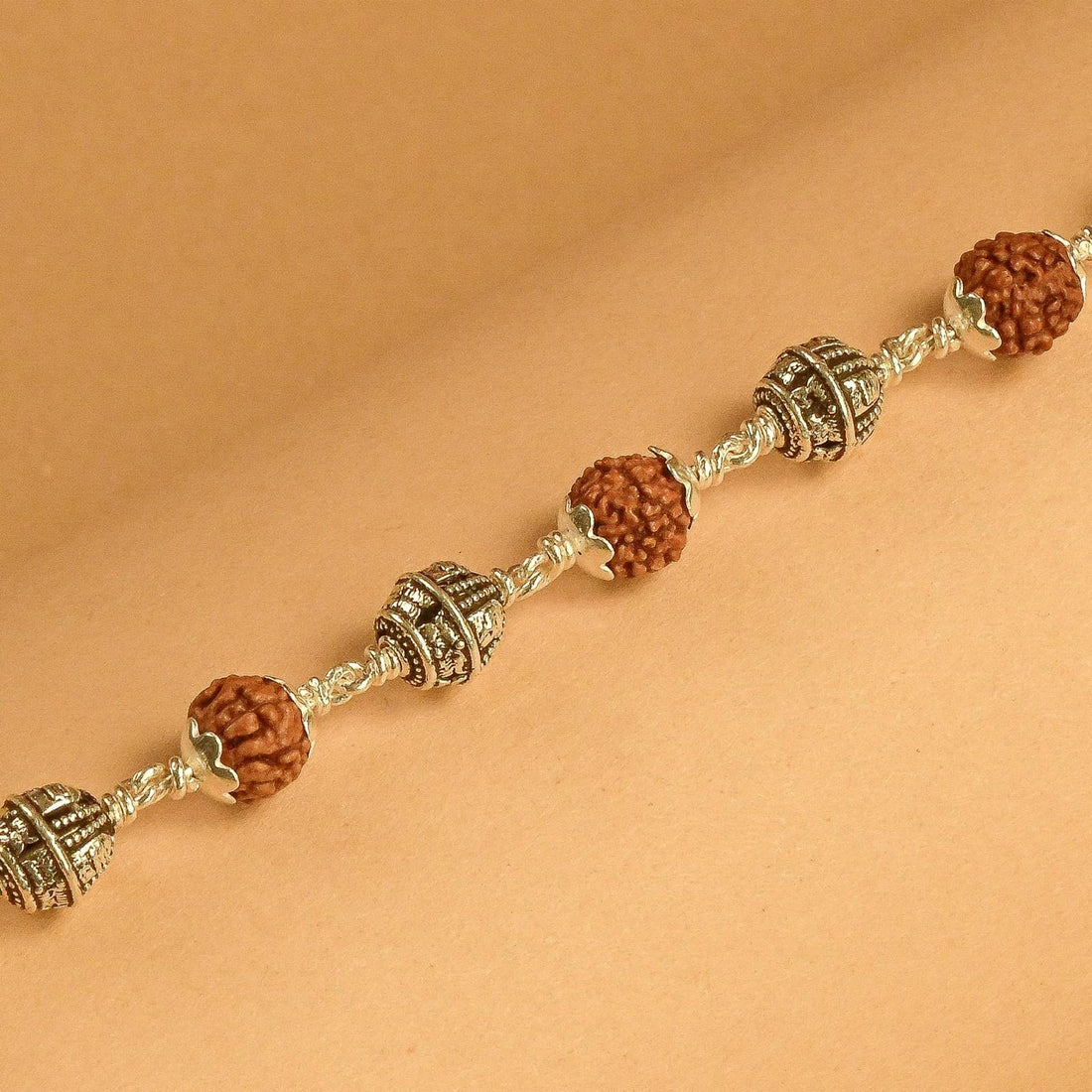 Rudraksha With Shivling Silver Bead Bracelet